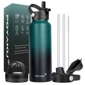 lot 49094 image: Water Bottle Insulated 32oz 40oz 64oz 128oz Straw Lid Spout Lid & 3 Lids, Leak Proof, Vacuum Insulated,Stainless Steel Water Bottle Wide Mouth for Sports, Gym or Office (Indigo Crush, 40 oz) - Retail $20