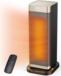 lot 49100 image: Space Heaters for Indoor Use, 1500W Electric Heater with Thermostat, 70° Oscillation, Remote Control, 3 Modes, 12H Timer, Portable Heater for Bedroom, Office, Home - Retail $60