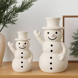 lot 49108 image: FoldTier 2 Pcs Winter Snowman Figurines Rustic Snowman Decorations Farmhouse Christmas Table Centerpieces Decorative White Clay Decor for Holiday Xmas Home Table Room Kitchen