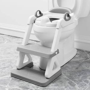 lot 49114 image: Potty Training Seat with Step Stool Ladder for Kids and Toddler,Wiifo Sturdy Potty Ladder with Soft Padded Cushion for Toddler Boys and Girls(Light Grey) 2025 New Version - Retail $27
