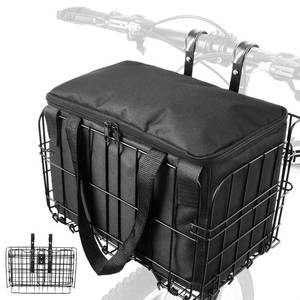 lot 49122 image: Zacro Bike Basket Front, Folding Bicycle Basket with Removable Liner Bag, Large Quick Release Design Metal Ebike Basket for Adult WomenMen Carrying Dogs, Pets, Fruit & Grocery - Retail $28