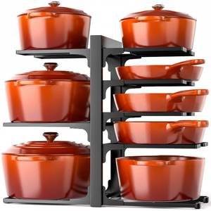 lot 49124 image: MUDEELA 8-Tier Pots and Pans Organizer under Cabinet, Adjustable Heavy Duty 120LBS Pot and Pan Organizer Rack inside Cabinet for Kitchen Organizer Cast-iron Pans, Heavy Skillets Griddles, Shallow Pots - Retail $35