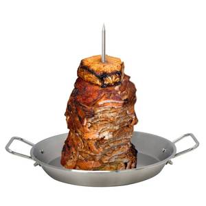 lot 49125 image: DOLAMOTY BBQ Vertical Skewer Pan Gyro Spit Shawarma Stand for oven, Al Pastor Skewer for Grill, El Pastor Hack for Tacos Al Pastor Chicken, Brazilian, Stainless Steel, with 8,10 stick - Retail $17