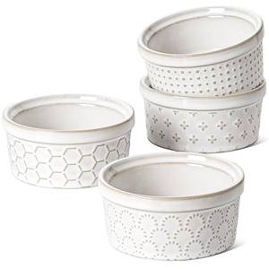 lot 49128 image: LE TAUCI Ramekins 4 oz Oven Safe for Creme Brulee, Charcuterie Boards Bowls for Souffle, Small Sauce Bowl, Ceramic Baking Dishes - 3.8 inch, Set of 4, Arctic White - Retail $16