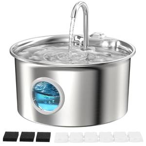 lot 49134 image: Stainless Steel Cat Water Fountain Cat Fountain with 6 Filters  3 Sponges - 88oz2.6L Pet Water Fountain for Cats Inside - Silent Cats Water Bowl Dispenser - ATMZIQXR Kitty Drinking Fountains - Retail $40