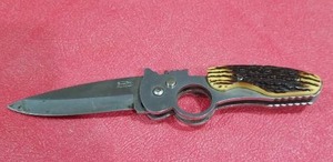 lot 3771 image: Stainless Steel Folding Knife with Imitation Stag Handle