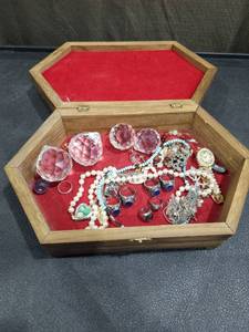 lot 3871 image: Jewelry Collection with Hexagonal Wood Box