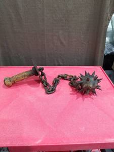 lot 3878 image: Medieval Iron Flail Weapon with Spiked Ball