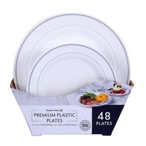 lot 3900 image: Members Mark Premium Plastic Heavyweight Plates, Combo Pack 48 ct.