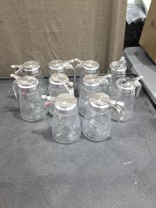 lot 3916 image: Lot of Glass Bottle Syrup Pitcher Honey Maple Syrup Dispenser Retracting Spout