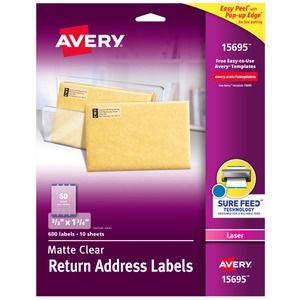 lot 40 image: Avery Return Address Labels  23  x 1-34   600 Clear Labels (15695)