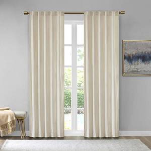 lot 50 image: (95x37) Bryce Poly Velvet Room Darkening Curtain Panels Ivory Modern Indoor Solid Polyester Drapes - Retail $132 - Single Package Contains 1 Pair