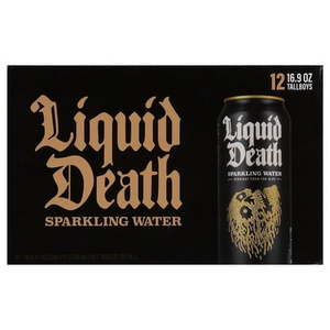 lot 79 image: Liquid Death Sparkling Water  16.9 fluid ounces  12 Count Cans - Retail $34