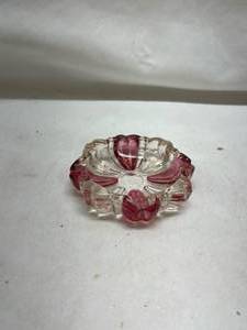 lot 126 image: Cranberry and Clear Glass Floral Ashtray