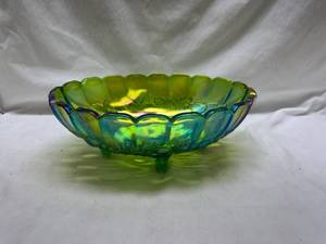 lot 134 image: Iridescent Green Glass Footed Bowl