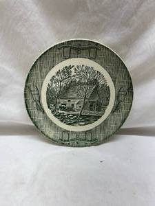 lot 135 image: Green Transferware Plate with Country Scene