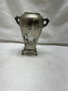 lot 162 image: Japanese Style Pewter Vase with Crane Design