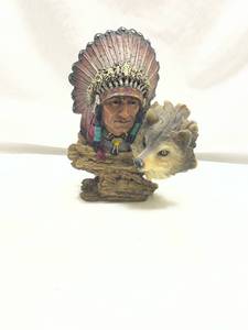 lot 164 image: Native American and Wolf Spirit Decorative Bust