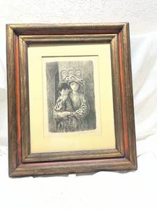 lot 186 image: Framed Pencil Drawing of Mother and Child