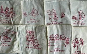 lot 335 image: Vintage Days of the Week Hand Towels - Please See Pictures for Condition