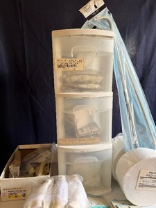 lot 265 image: Plastic 3-Drawer Container Filled w Drapery Supplies