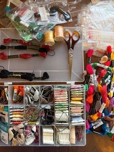 lot 147 image: Needlepoint Floss w Storage Container and Bags