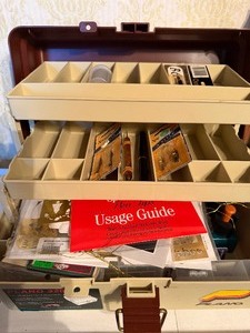 lot 189 image: Plano Toolbox Filled w Calligraphy Pens, Tips, Ink, Embossing Templates, Stencils
