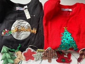 lot 371 image: Christmas Sweatshirts and Cloth Ornaments