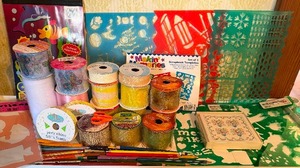 lot 378 image: Misc Crafts - Stencils, Ribbon, Pencils and MORE