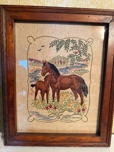 lot 396 image: Vintage Wall Art, Needle Point Horse and Landscapes, Please See PicturesRead Description