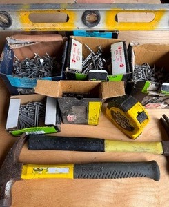 lot 79 image: Misc Tools - Level, Hammers, Nails and More