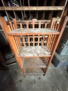 lot 777 image: Wood Plant Shelf, DustyGarage Condition But Sturdy