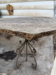 lot 811 image: Homemade Rock Slab Accent Table w Metal Base