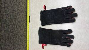 lot 928 image: Welding - Long Black Suede Gloves with Red Trim