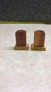 lot 966 image: Wooden Tombstone Salt and Pepper Shakers from Leakey,Texas. (SS)