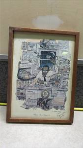 lot 997 image: George Finley Where The Action Is Signed Office Art Print. (Not sure if signature is real)