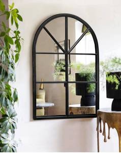 lot 5573 image: OGCAU Arched Wall Mounted Mirror, 30 x 20 Farmhouse Window Mirror with Iron Frame, Wall Decor for Bedroom, Entryway, Living Room (Black)