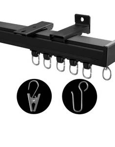 lot 5574 image: Ceiling Mount Curtains Track Room Divider Privacy Partition Separator Curtain Tracks Rods Heavy Duty RV Shower Outdoor Rail Clip Hook Set, Black 3-9ft