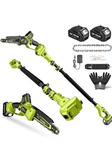 Electric Pole Saws for Tree Trimming, 8 Inch & 6 Inch Mini Chainsaw Cordless with Extension Pole, 16Ft Reach, 2x4.0Ah Battery, Auto Oiling, Tool-Free Chain Tensioning, Tree Trimmer for Branch Limb Cut