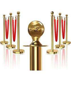 lot 5597 image: 6PCS Gold Stanchions Posts with 4PCS 5 ft Red Velvet Rope, Red Velvet Rope Stanchion Set Crowd Control Barriers, Stanchions and Velvet Ropes Red Carpet Poles for Party Supplies