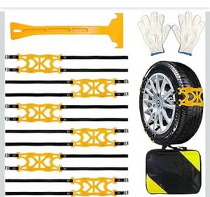 lot 5599 image: VViViD Snow Chains 10 pcs Winterizing Road Kit, with Gloves, Snow Scraper and Carry Bag