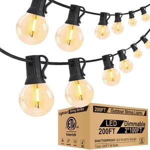 lot 5605 image: Lightdot 200FT Outdoor String Lights, LED Bistro String Lights with Shatterproof G40 Vintage Bulbs, 2200K Dimmable, Waterproof Hanging Lights for Porch, Deck, Garden, Backyard, Balcony - ETL Listed