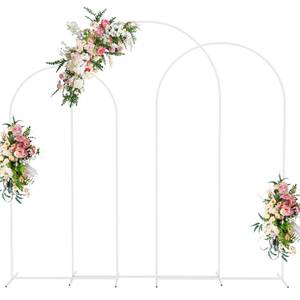 lot 5611 image: Wokceer White Metal Wedding Arch Stand Set of 3 Sizes 8FT, 7.2FT, 6.6FT for Wedding Ceremony, Baby Shower, Birthday Party, Garden Decoration