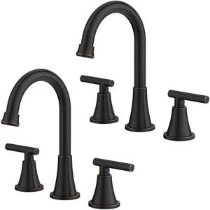 lot 5612 image: Bathroom Faucets for Sink 3 Hole, Hurran Oil Rubbed Bronze Bathroom Sink Faucet with Pop-up Drain and Supply Lines, Stainless Steel Lead-Free Widespread Faucet for Vanity RV, 2 Pack