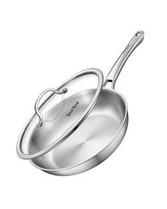 lot 5615 image: VocVoi 12 inch Tri-Ply Stainless Steel Frying Pan with LID,PFOA&PTFE Free Skillets,Chefs Pans,Dishwasher and Oven Safe Cookware, Works on Induction,Ceramic and Gas Cooktops