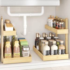 lot 5618 image: Wisuce Home Under Sink Organizer - 2-Tier Pull Out Cabinet Organizer Vertical Slide Out Sink Shelf Storage Shelves for Multi-Purpose Bath Kitchen Bathroom Medicine (Nature, 2 Packs)