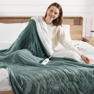lot 5620 image: Electric Throw Blanket Green Heated Blanket 50X60in, Ultra Soft Silky Flannel and Fluffy Sherpa Heating Blanket with 5 Heat Levels & 4 Hrs Timer, ETL Certified & Overheat Protection, Gifts for Grandma