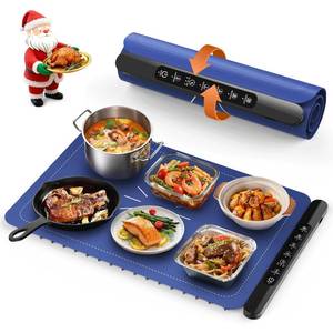 lot 5625 image: Warming Mat for Food, Silicone Electric Warming Tray with 4 Adjustable Temps & Timer, Food Warming Mat for Countertop, Foldable Portable Food Warmer Mat for Buffets, Parties, Kitchen, Family
