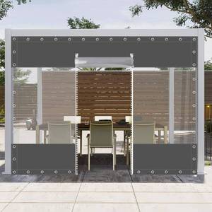lot 5628 image: Clear Vinyl Curtains with Zippered Entry, 23oz Heavy Duty Waterproof Anti-UV and Tear-Resistant Tarpaulin with Grommets, Weatherproof Panels for Porch, Pergola, Gazebo, Balcony, Patio, Enclosure