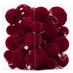 lot 5639 image: Waipfaru 38Pcs Velvet Ornaments for Christmas Tree Wine Red Flocked Christmas Ornaments Shatterproof Hanging Ball Set for Xmas Winter Holiday Decorations in 3 Sizes(Large Medium Small)
